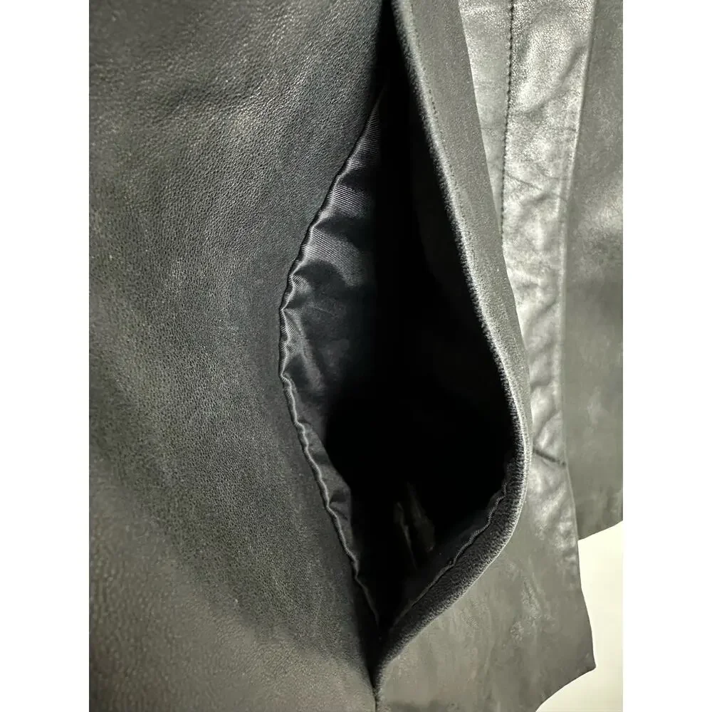 Kathy Ireland Classic Black Car Length Leather Jacket Pockets Plus Size 1X